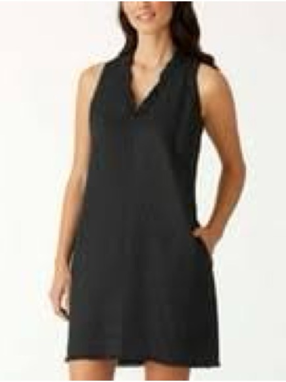 Tommy Bahama Black Two Palms Ruffle V-Neck Linen Shift Sleeveless Mini Dress